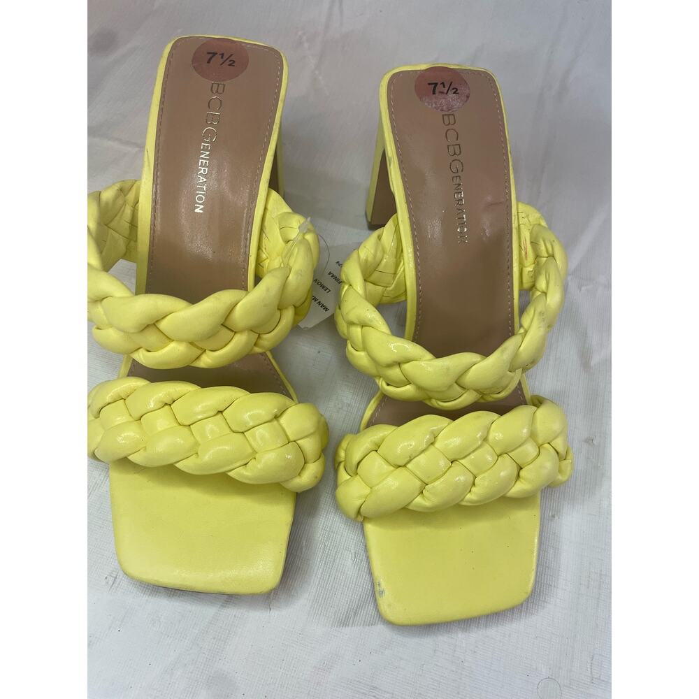New BCBGeneration Yellow Square Toe Braided Heels Women's 7.5 Yellow Spring